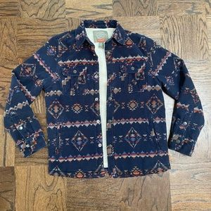 Men’s Vintage Flannel Sherpa-lined Shirt Jacket Southwestern Tribal print Small